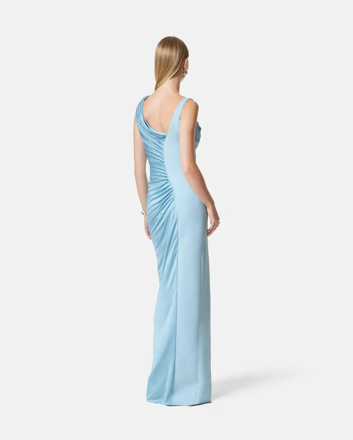 Versace Dresses Women Medusa 03995 Draped Gown Light Blue