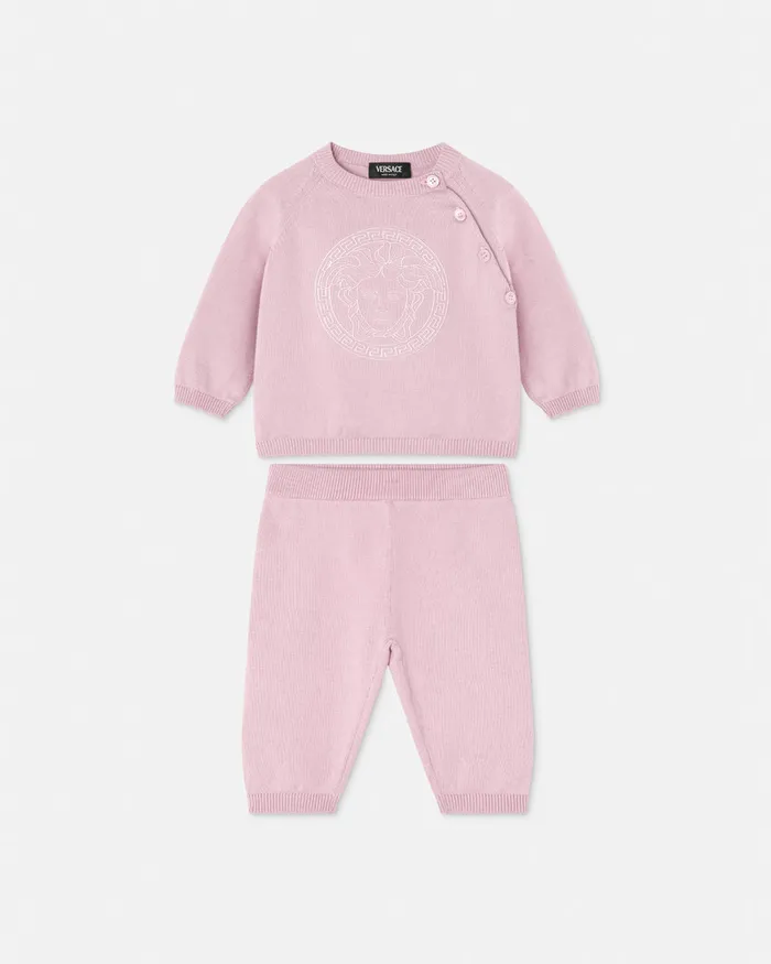 Versace Gift Sets Kids Embroidered Medusa Baby Knit Set Light Pink