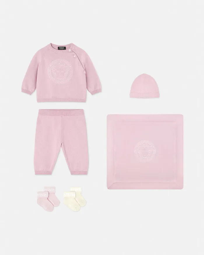 Versace Gift Sets Kids Embroidered Medusa Baby Knit Set Light Pink