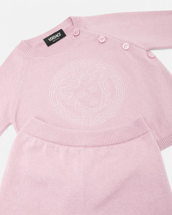Versace Gift Sets Kids Embroidered Medusa Baby Knit Set Light Pink