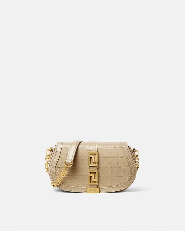 Versace Greca Goddess Women CrocEffect Greca Goddess Shoulder Bag Beige
