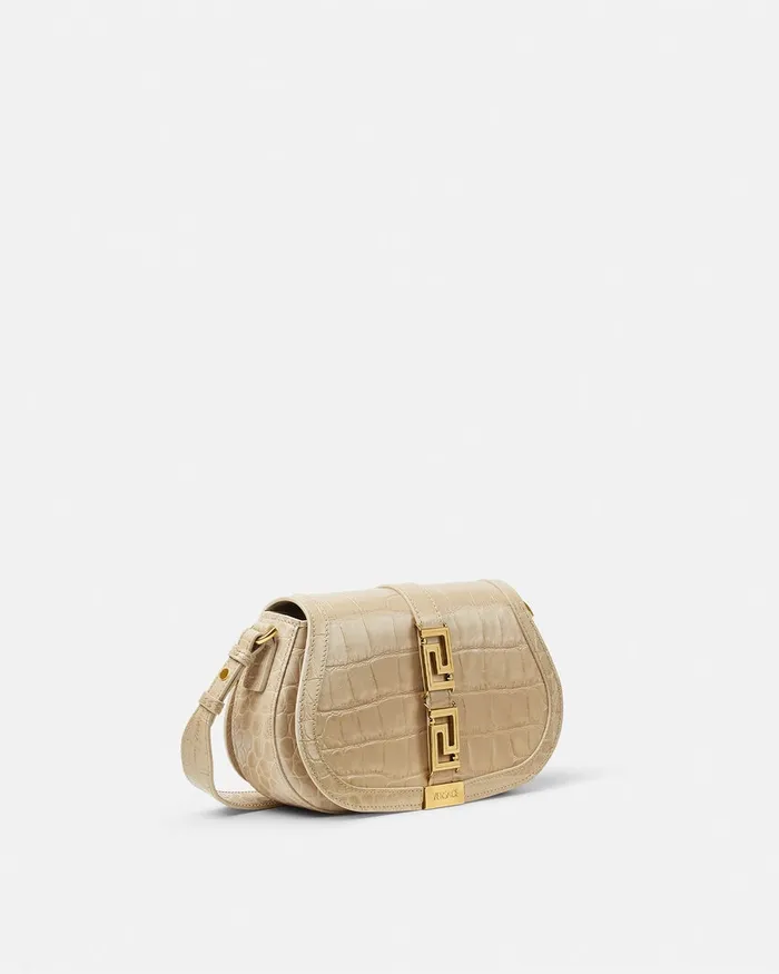 Versace Greca Goddess Women CrocEffect Greca Goddess Shoulder Bag Beige