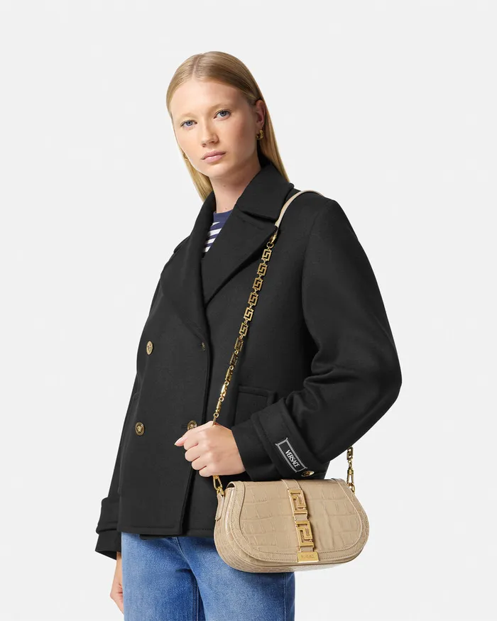 Versace Greca Goddess Women CrocEffect Greca Goddess Shoulder Bag Beige