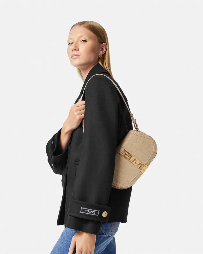 Versace Greca Goddess Women CrocEffect Greca Goddess Shoulder Bag Beige