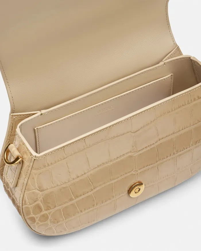 Versace Greca Goddess Women CrocEffect Greca Goddess Shoulder Bag Beige