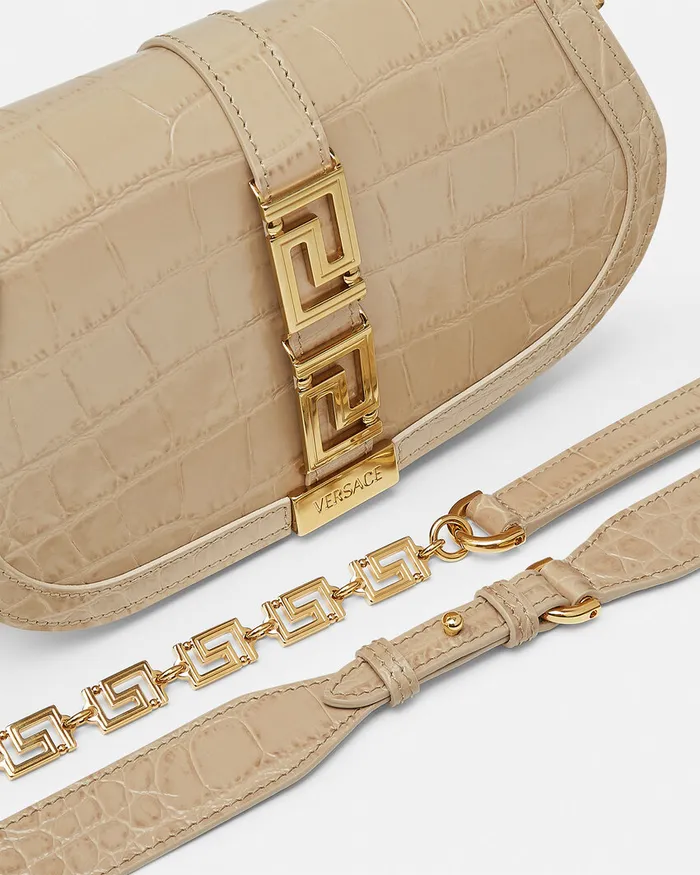 Versace Greca Goddess Women CrocEffect Greca Goddess Shoulder Bag Beige