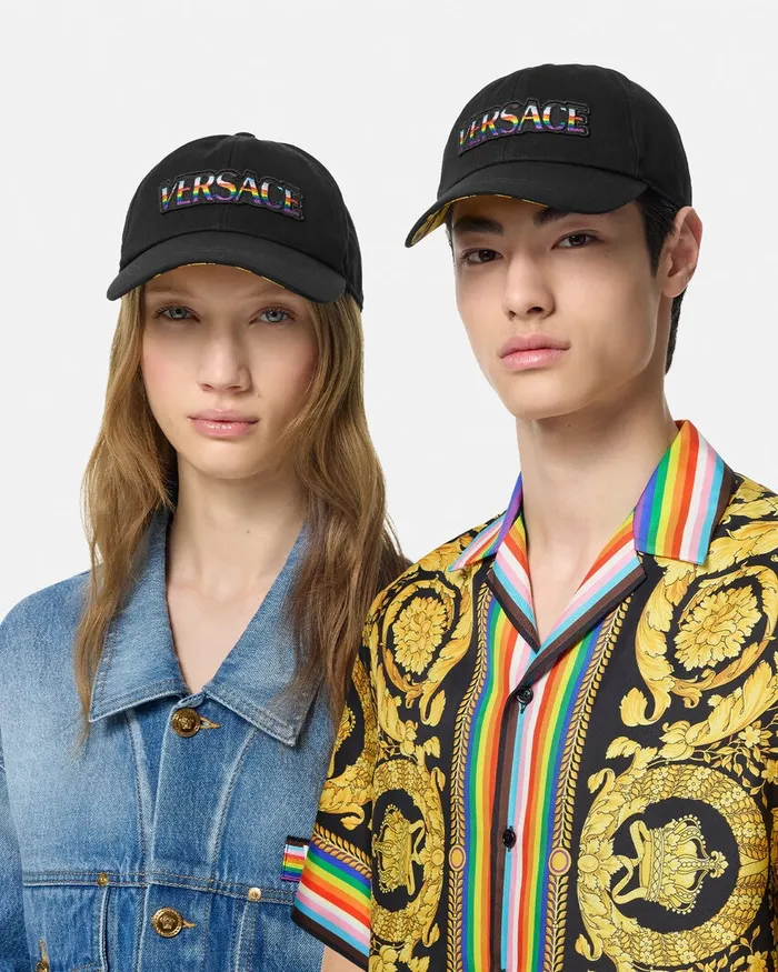 Versace Hats and Caps WomenMen Pride Embroidered Logo Baseball Cap Black