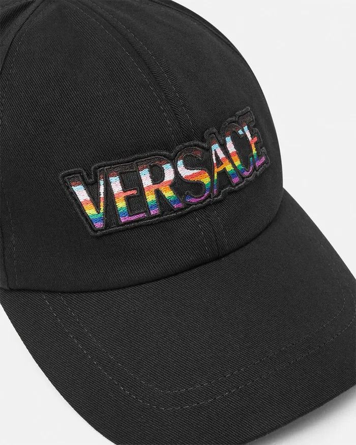 Versace Hats and Caps WomenMen Pride Embroidered Logo Baseball Cap Black