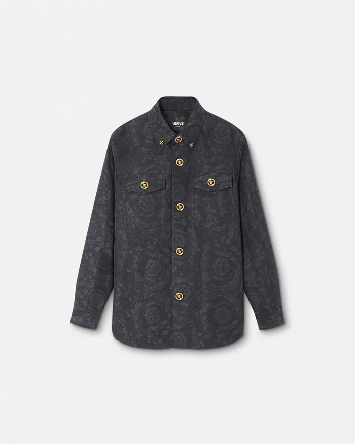 Versace Jackets and Coats Men Barocco Jacquard Overshirt Gray