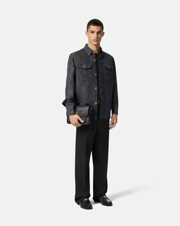 Versace Jackets and Coats Men Barocco Jacquard Overshirt Gray