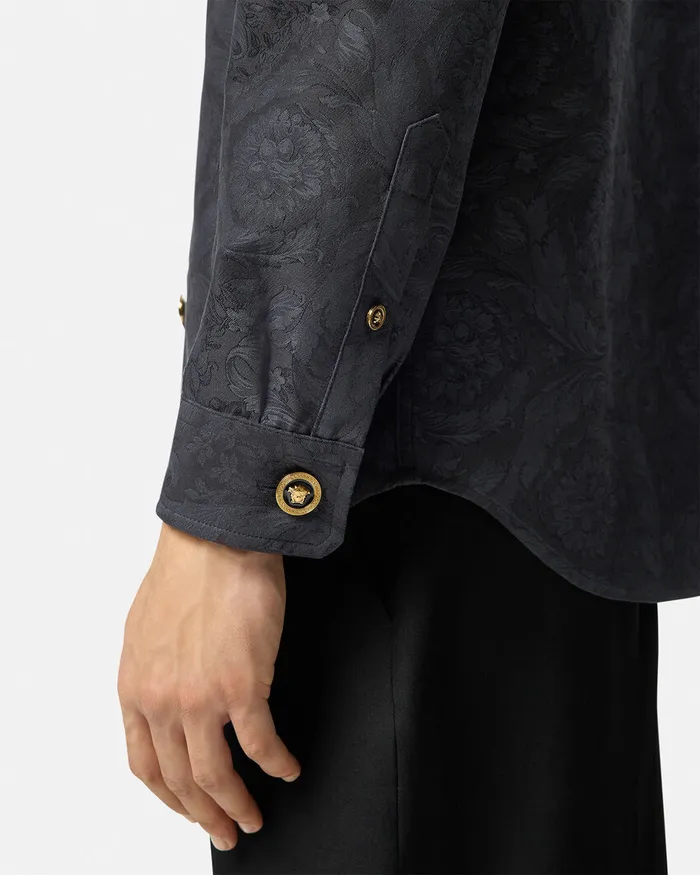Versace Jackets and Coats Men Barocco Jacquard Overshirt Gray