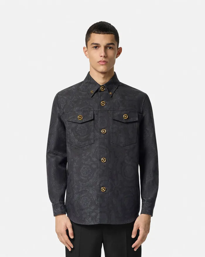 Versace Jackets and Coats Men Barocco Jacquard Overshirt Gray