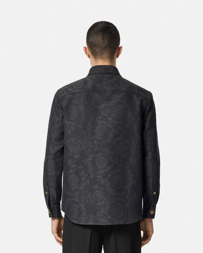 Versace Jackets and Coats Men Barocco Jacquard Overshirt Gray