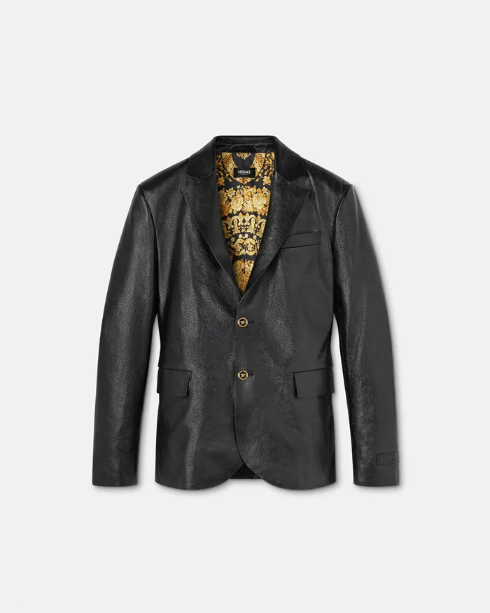 Versace Jackets and Coats Men Leather Blazer Black