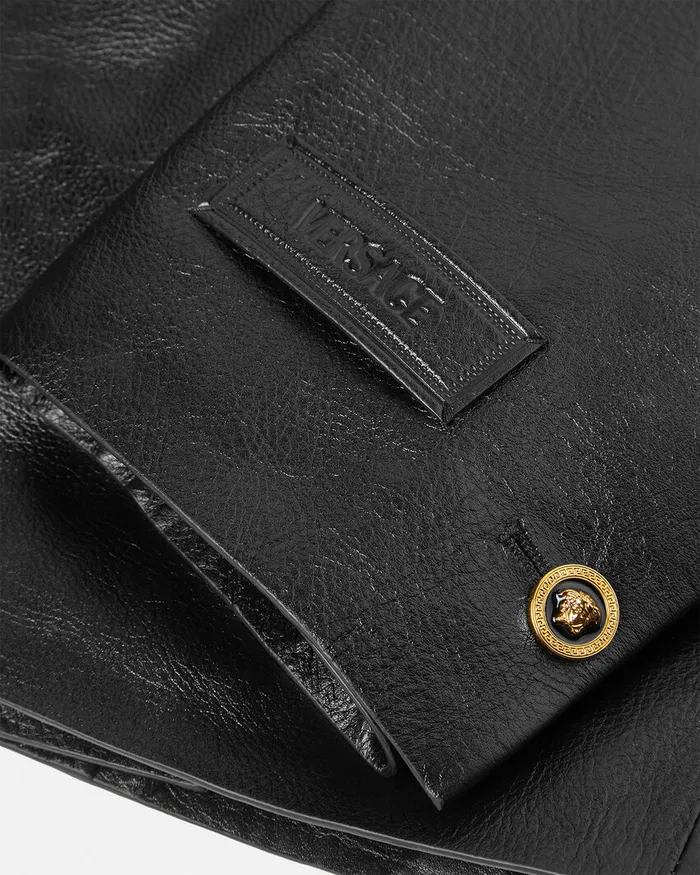 Versace Jackets and Coats Men Leather Blazer Black