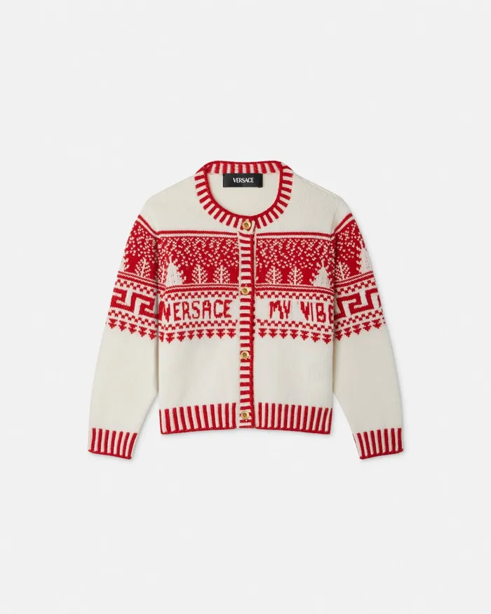 Versace Knitwear and Sweatshirts Kids Fair Isle Jacquard Knit Cardigan White