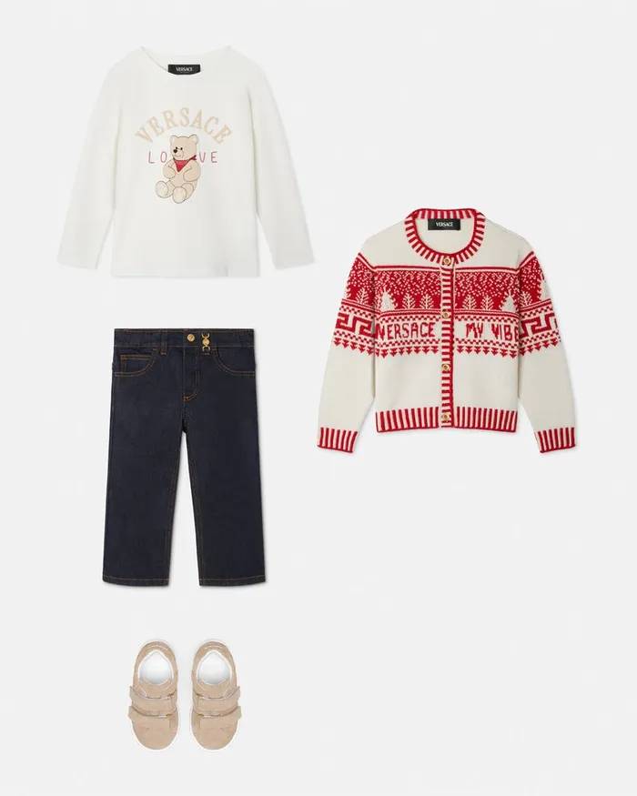 Versace Knitwear and Sweatshirts Kids Fair Isle Jacquard Knit Cardigan White