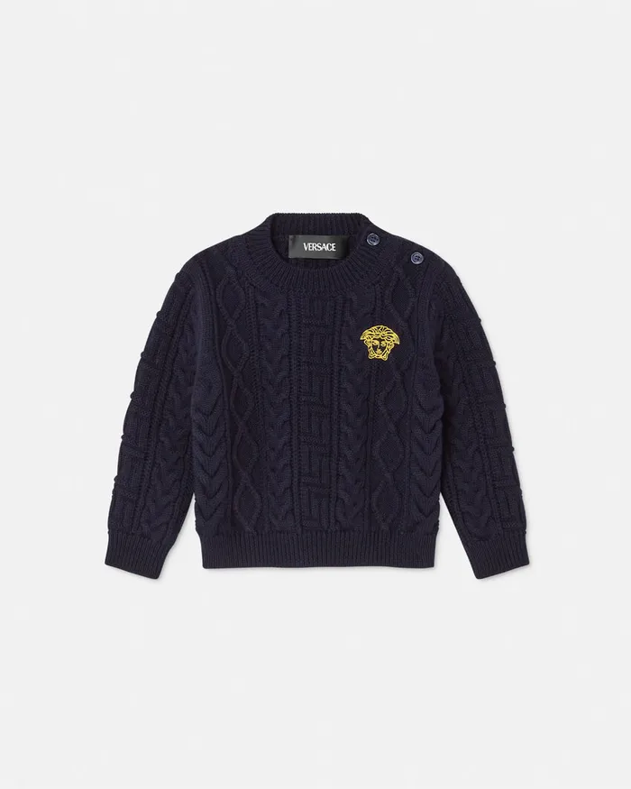 Versace Knitwear and Sweatshirts Kids Medusa Baby CableKnit Sweater Blue