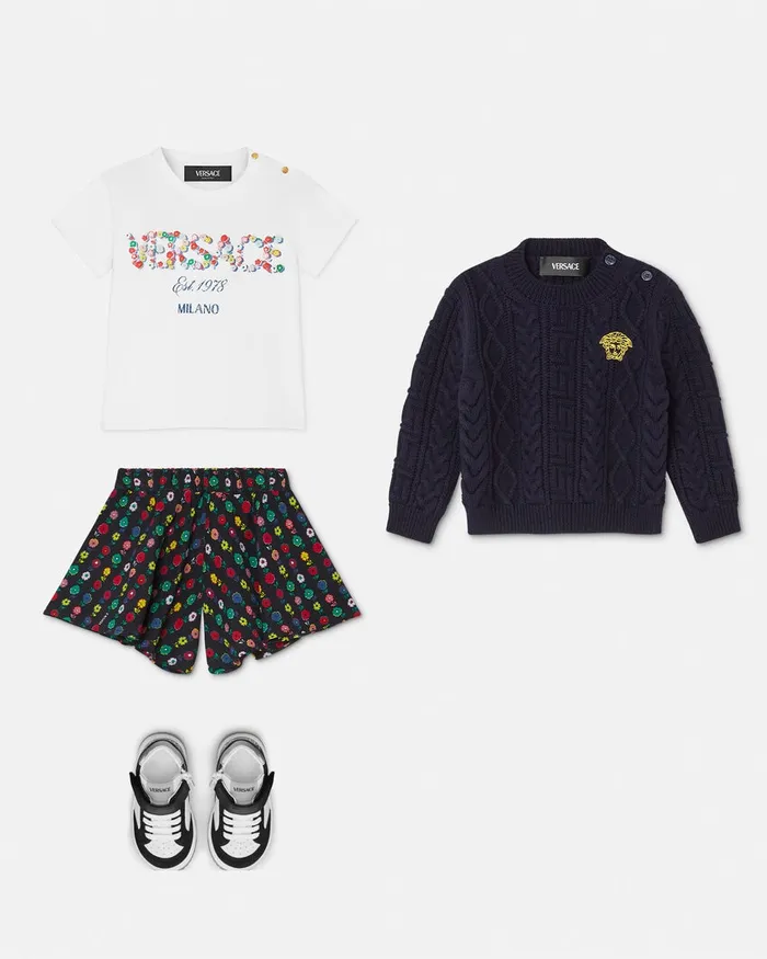Versace Knitwear and Sweatshirts Kids Medusa Baby CableKnit Sweater Blue