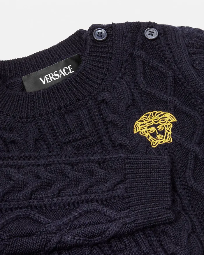 Versace Knitwear and Sweatshirts Kids Medusa Baby CableKnit Sweater Blue