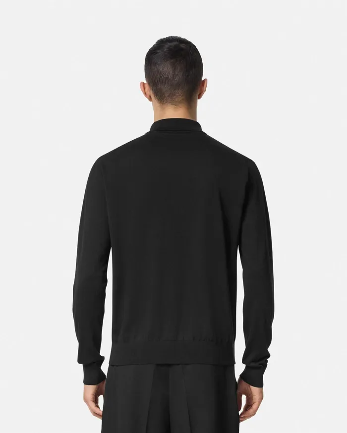 Versace Knitwear Men SilkBlend LongSleeved Polo Shirt Black