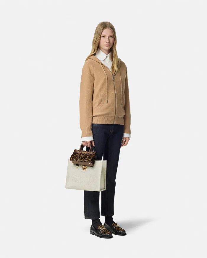 Versace Knitwear Women Medusa Towel Zip Hoodie Beige