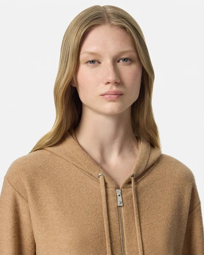 Versace Knitwear Women Medusa Towel Zip Hoodie Beige