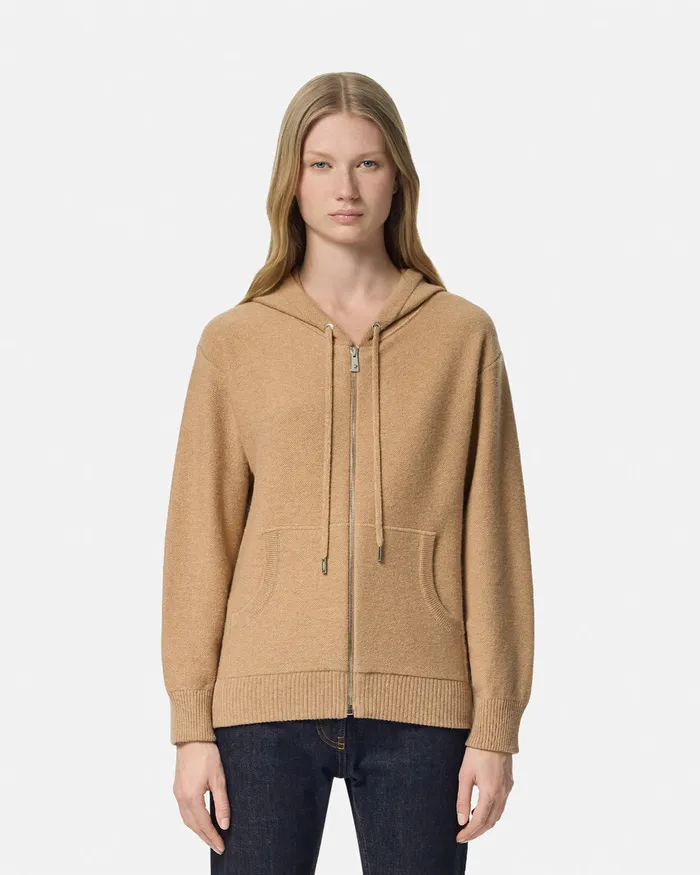 Versace Knitwear Women Medusa Towel Zip Hoodie Beige