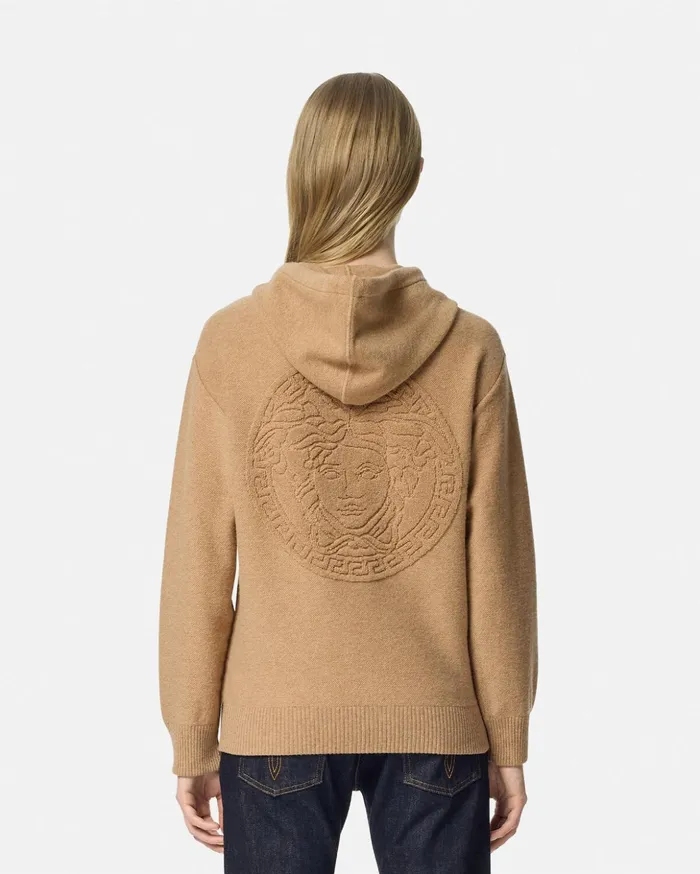 Versace Knitwear Women Medusa Towel Zip Hoodie Beige