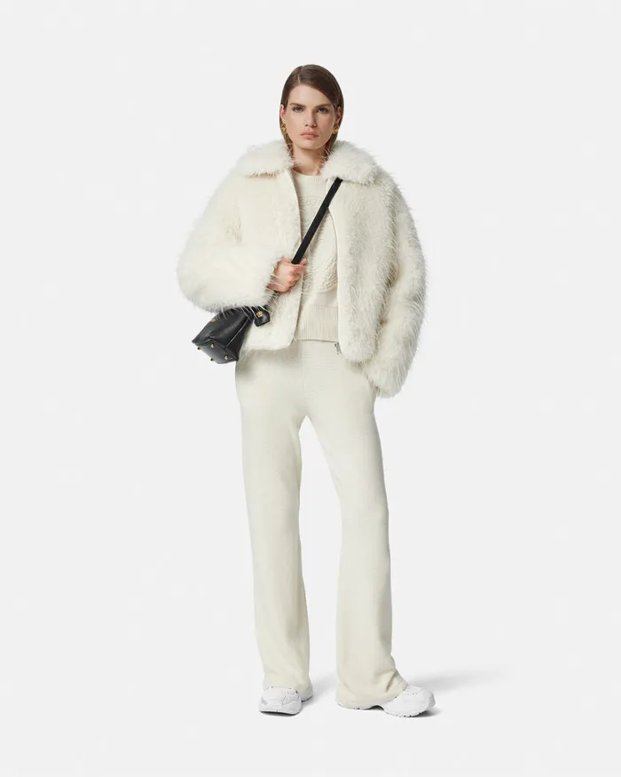 Versace Knitwear Women WoolBlend Flared Towel Pants White