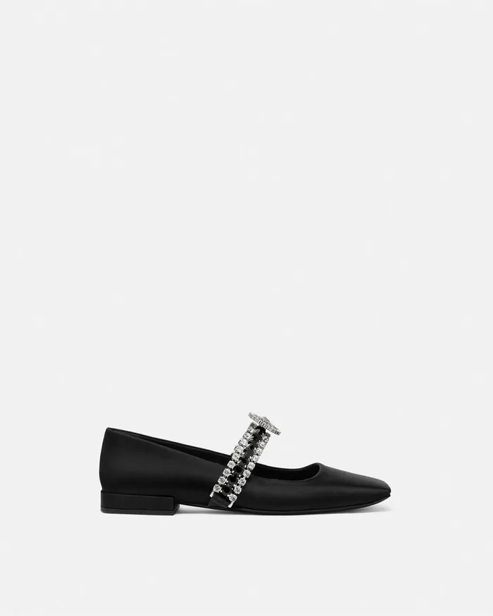 Versace Loafers and Flats Women Crystal Gianni Ribbon Ballerinas Blacksilver
