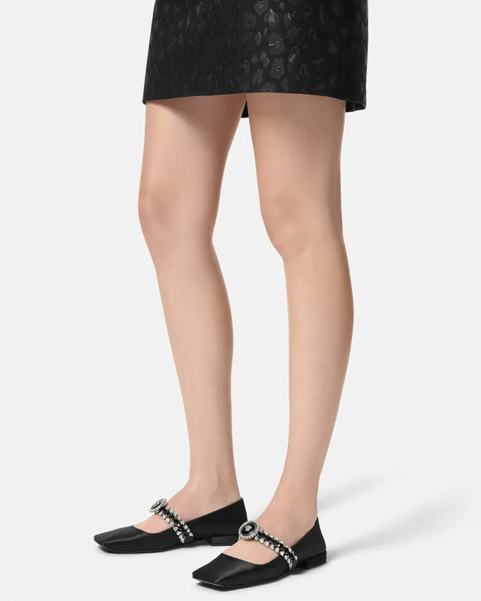 Versace Loafers and Flats Women Crystal Gianni Ribbon Ballerinas Blacksilver
