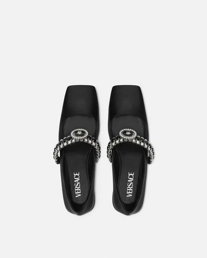Versace Loafers and Flats Women Crystal Gianni Ribbon Ballerinas Blacksilver