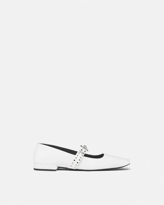 Versace Loafers and Flats Women Gianni Ribbon Studded Ballerinas White