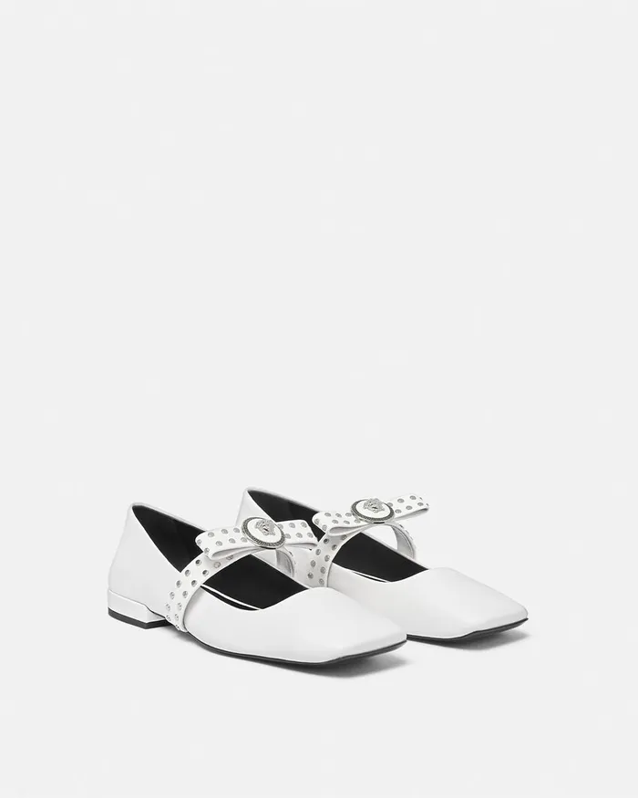 Versace Loafers and Flats Women Gianni Ribbon Studded Ballerinas White