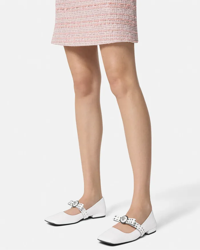 Versace Loafers and Flats Women Gianni Ribbon Studded Ballerinas White