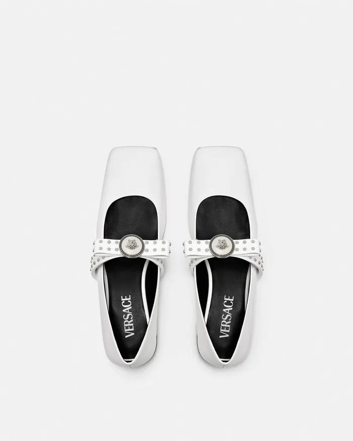 Versace Loafers and Flats Women Gianni Ribbon Studded Ballerinas White