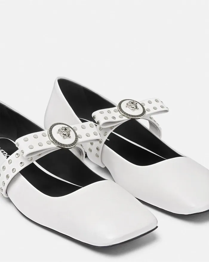 Versace Loafers and Flats Women Gianni Ribbon Studded Ballerinas White