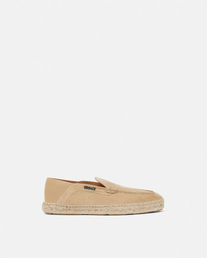 Versace Loafers and Slippers Men Logo Suede Espadrilles Beige