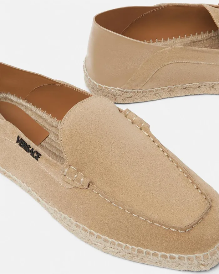 Versace Loafers and Slippers Men Logo Suede Espadrilles Beige