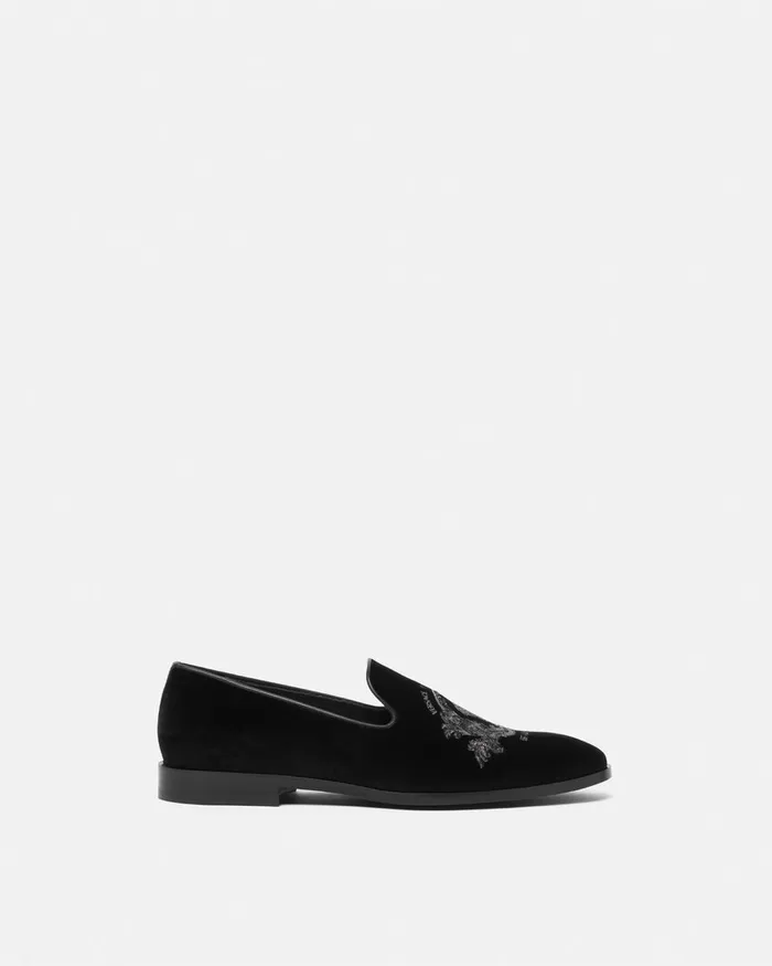Versace Loafers and Slippers Men Medusa Milano Velvet Slippers Black