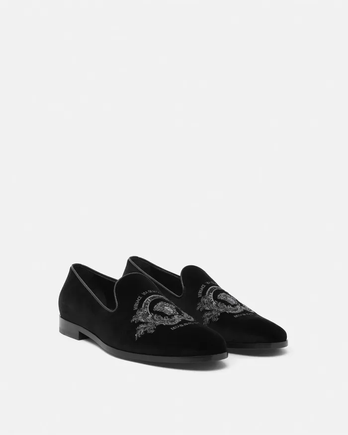 Versace Loafers and Slippers Men Medusa Milano Velvet Slippers Black