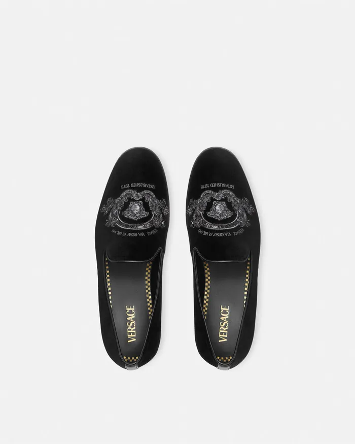 Versace Loafers and Slippers Men Medusa Milano Velvet Slippers Black