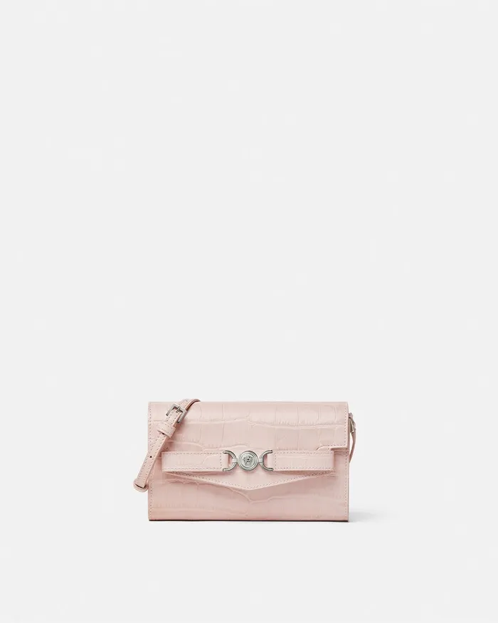 Versace Mini Bags and Clutches Women CrocEffect Medusa 03995 Crossbody Bag Light Pink