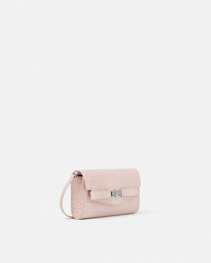 Versace Mini Bags and Clutches Women CrocEffect Medusa 03995 Crossbody Bag Light Pink
