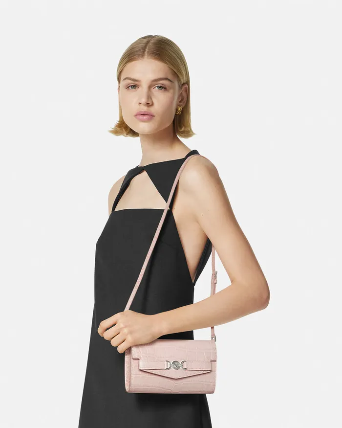 Versace Mini Bags and Clutches Women CrocEffect Medusa 03995 Crossbody Bag Light Pink