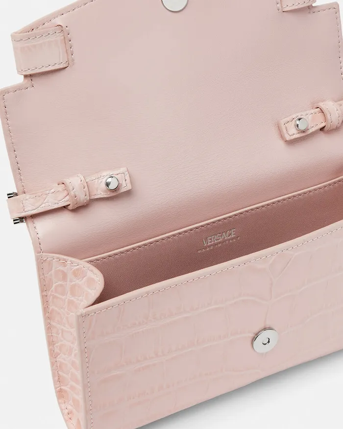 Versace Mini Bags and Clutches Women CrocEffect Medusa 03995 Crossbody Bag Light Pink