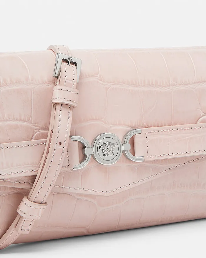 Versace Mini Bags and Clutches Women CrocEffect Medusa 03995 Crossbody Bag Light Pink