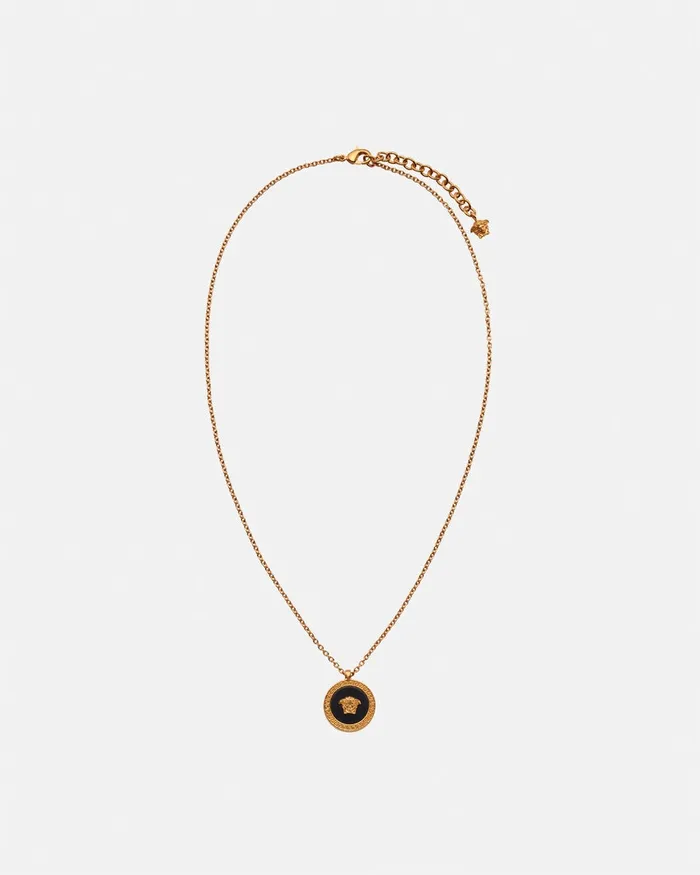 Versace Necklaces WomenMen Enamel Medusa Necklace Blackgold