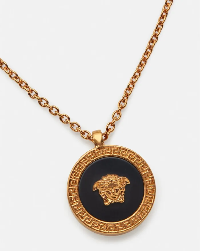 Versace Necklaces WomenMen Enamel Medusa Necklace Blackgold